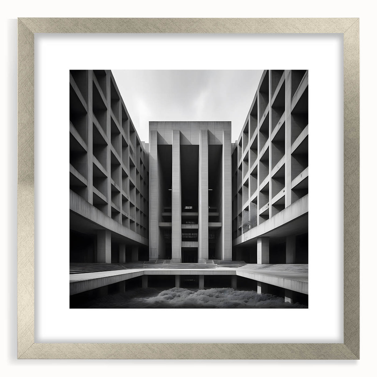Brutalist Wall Art | Geometric Concrete Architecture | Industrial Canvas