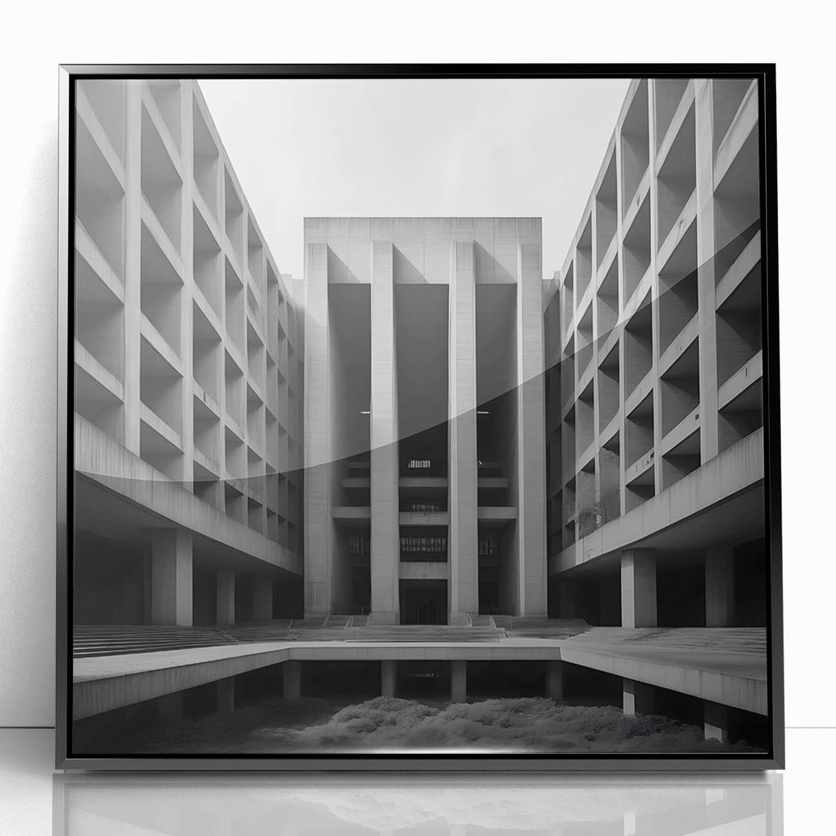 Brutalist Wall Art | Geometric Concrete Architecture | Industrial Canvas