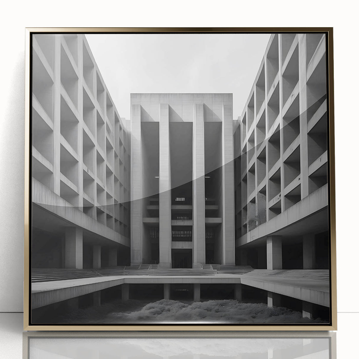 Brutalist Wall Art | Geometric Concrete Architecture | Industrial Canvas