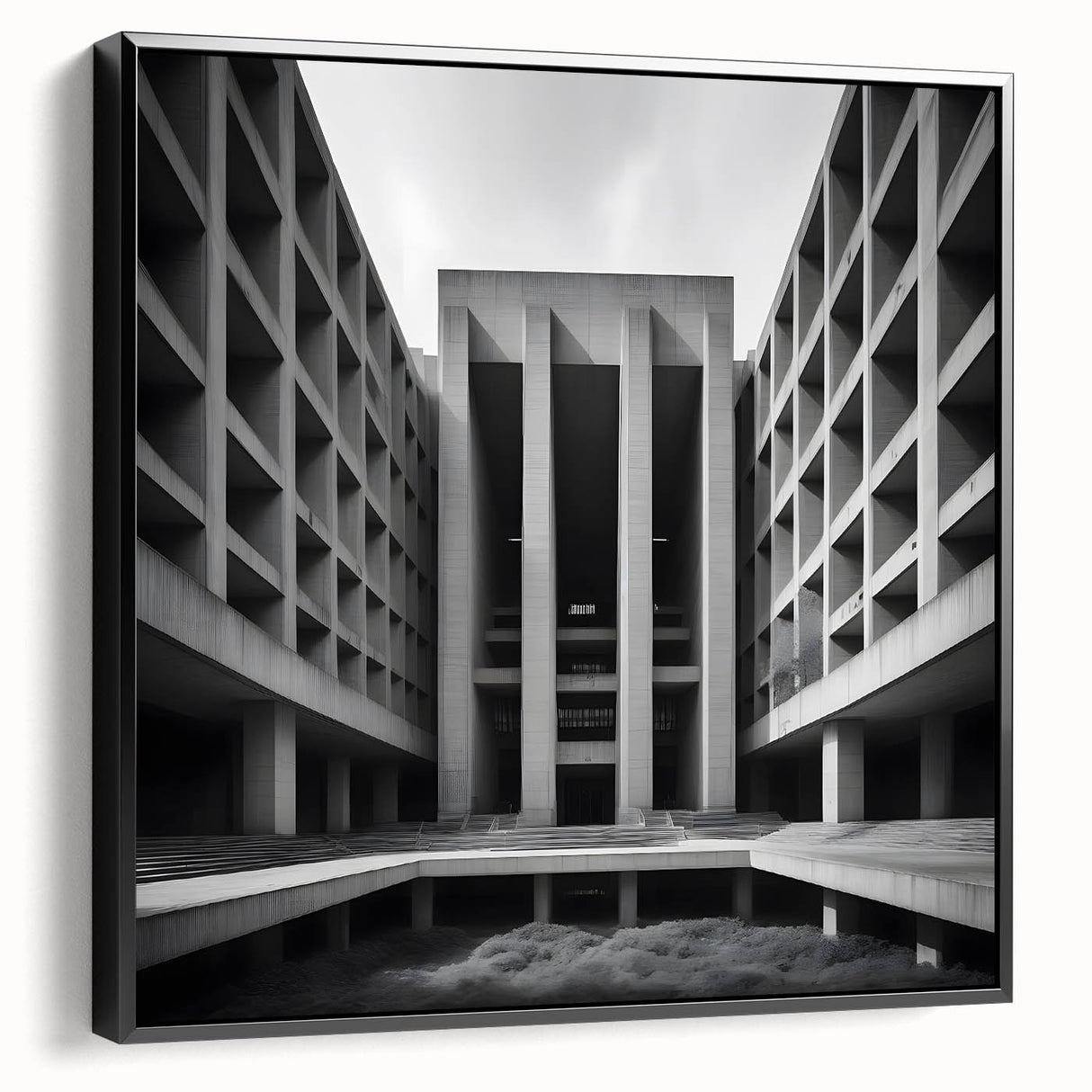 Brutalist Wall Art | Geometric Concrete Architecture | Industrial Canvas