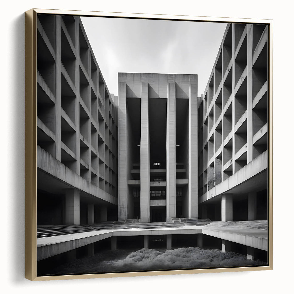 Brutalist Wall Art | Geometric Concrete Architecture | Industrial Canvas