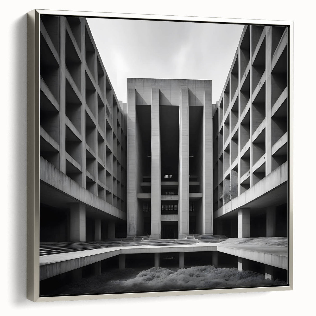 Brutalist Wall Art | Geometric Concrete Architecture | Industrial Canvas