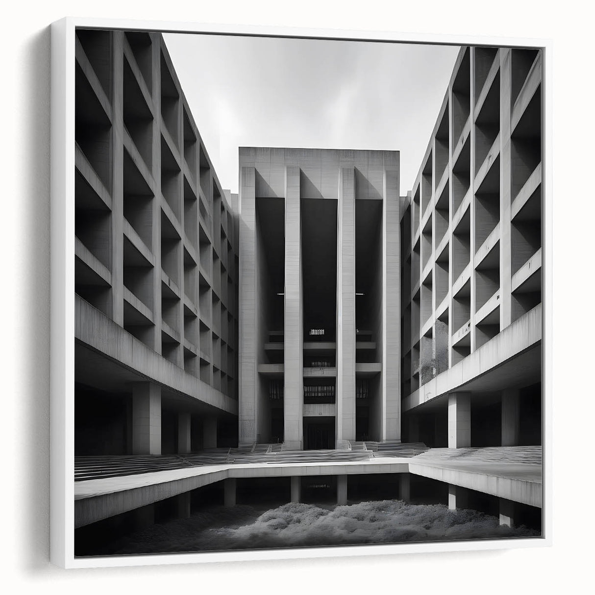 Brutalist Wall Art | Geometric Concrete Architecture | Industrial Canvas
