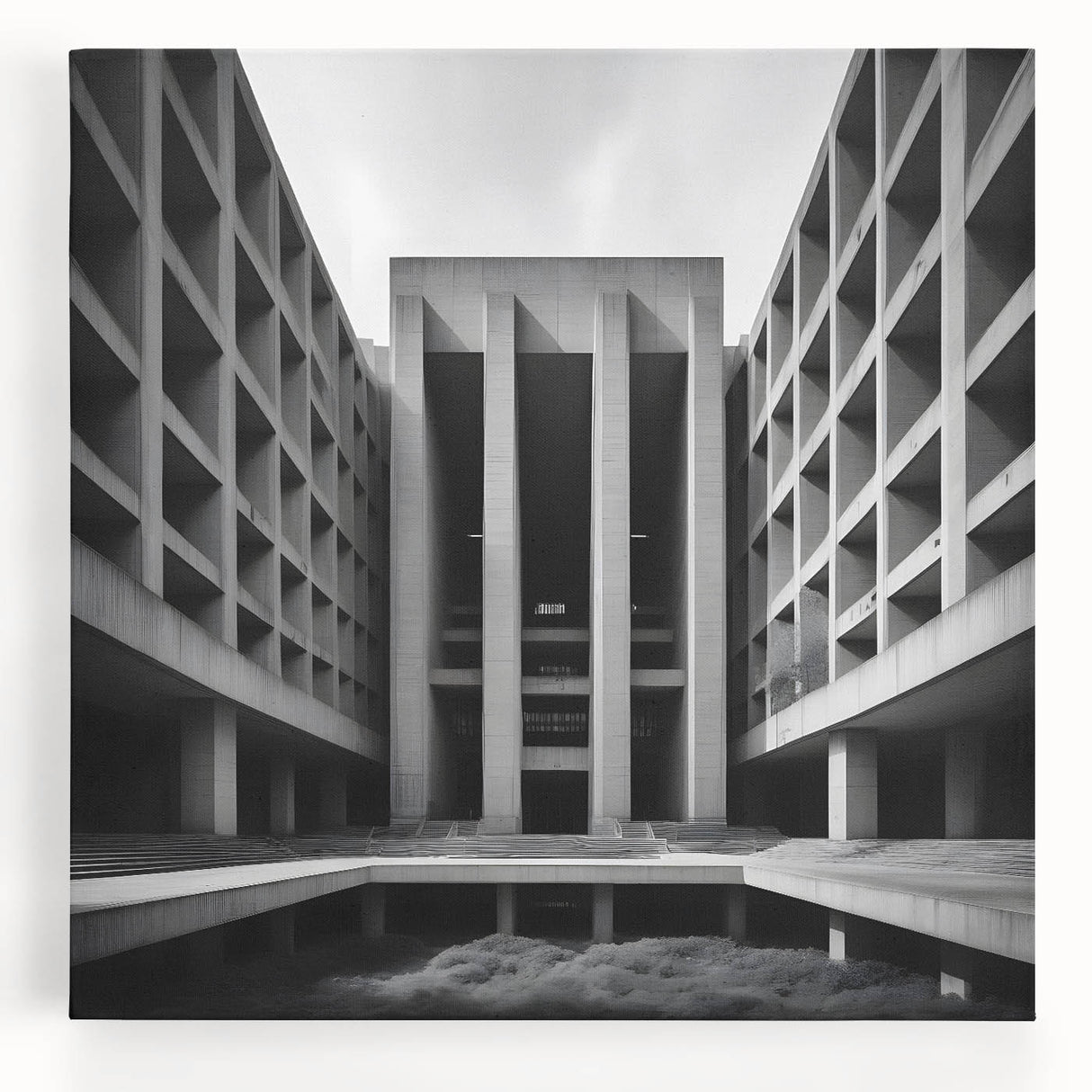 Brutalist Wall Art | Geometric Concrete Architecture | Industrial Canvas