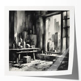 Brutalist Wall Art | Geometric Still Life with Concrete Cityscape | Canvas