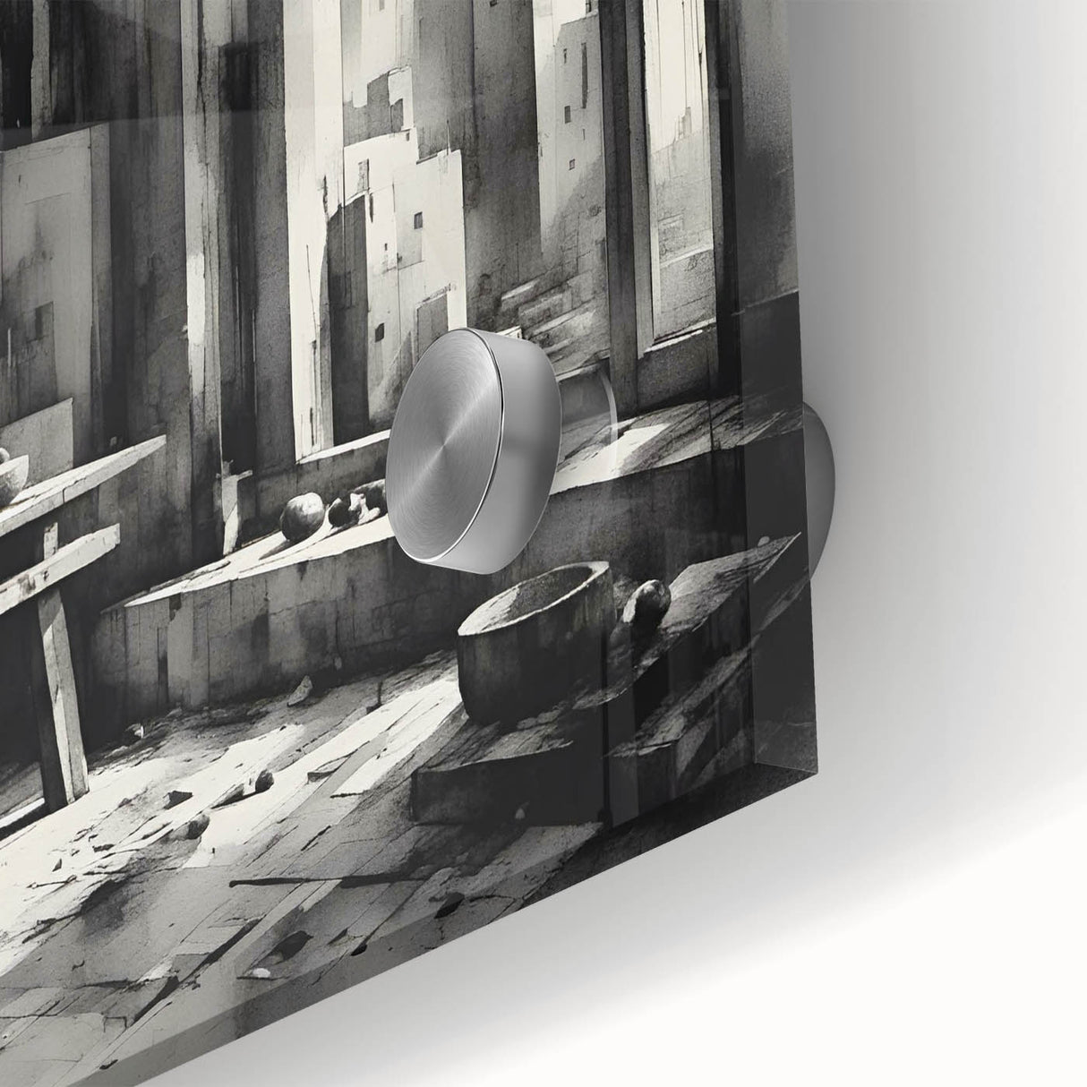 Brutalist Wall Art | Geometric Still Life with Concrete Cityscape | Canvas