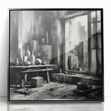 Brutalist Wall Art | Geometric Still Life with Concrete Cityscape | Canvas