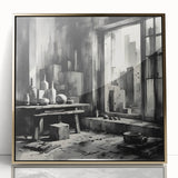 Brutalist Wall Art | Geometric Still Life with Concrete Cityscape | Canvas