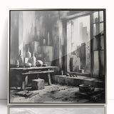 Brutalist Wall Art | Geometric Still Life with Concrete Cityscape | Canvas
