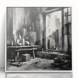 Brutalist Wall Art | Geometric Still Life with Concrete Cityscape | Canvas