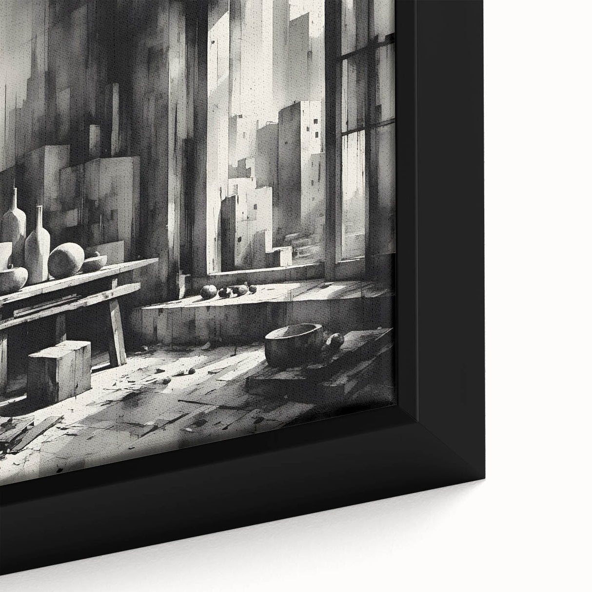 Brutalist Wall Art | Geometric Still Life with Concrete Cityscape | Canvas