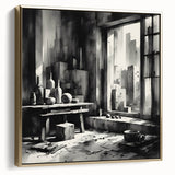 Brutalist Wall Art | Geometric Still Life with Concrete Cityscape | Canvas