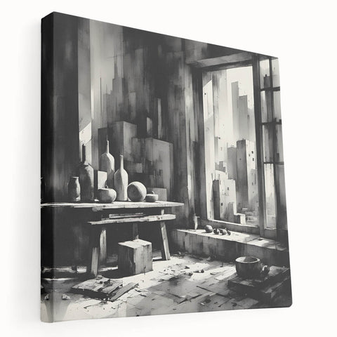 Brutalist Wall Art | Geometric Still Life with Concrete Cityscape | Canvas