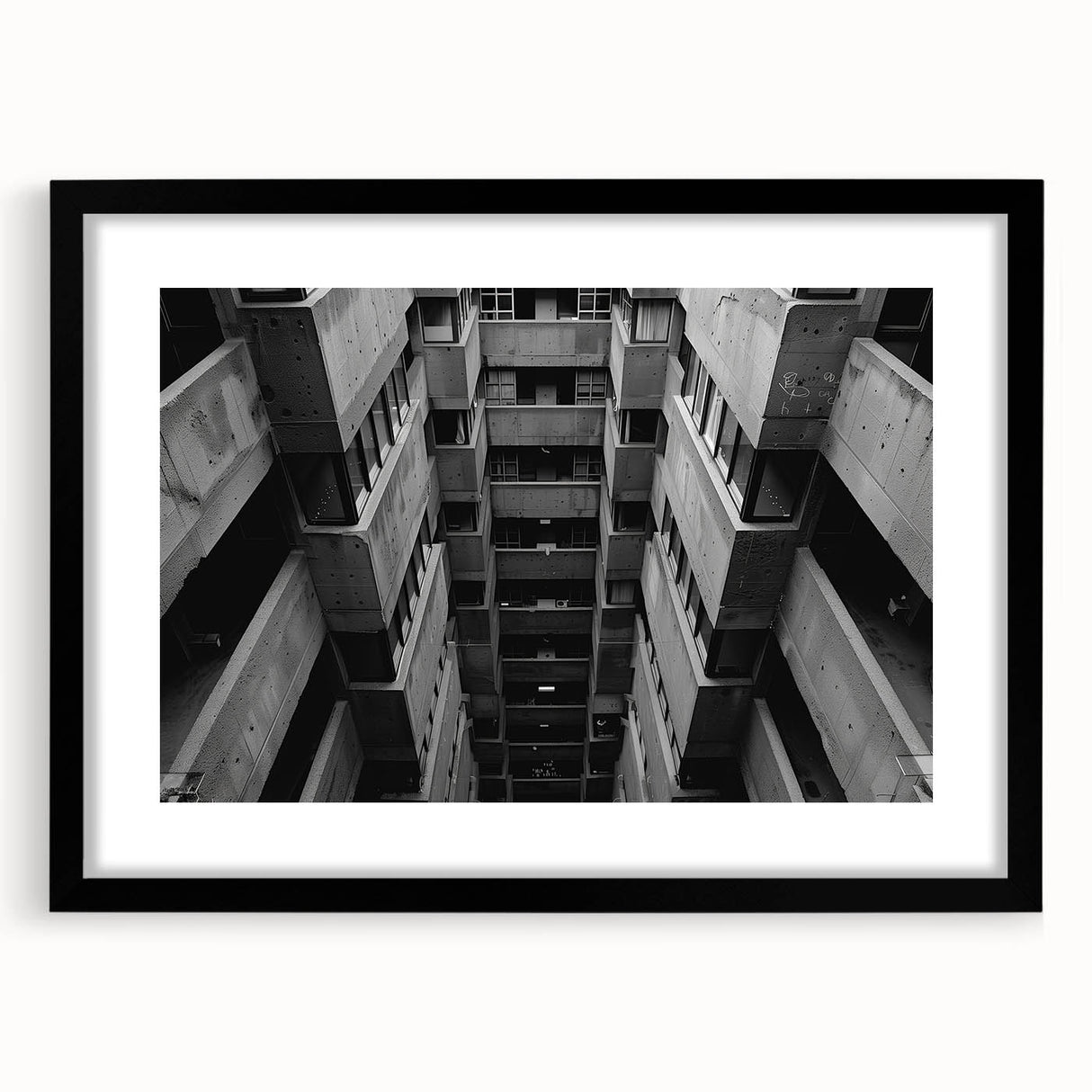 Black and White Brutalist Wall Art | Geometric Architectural Concrete Design