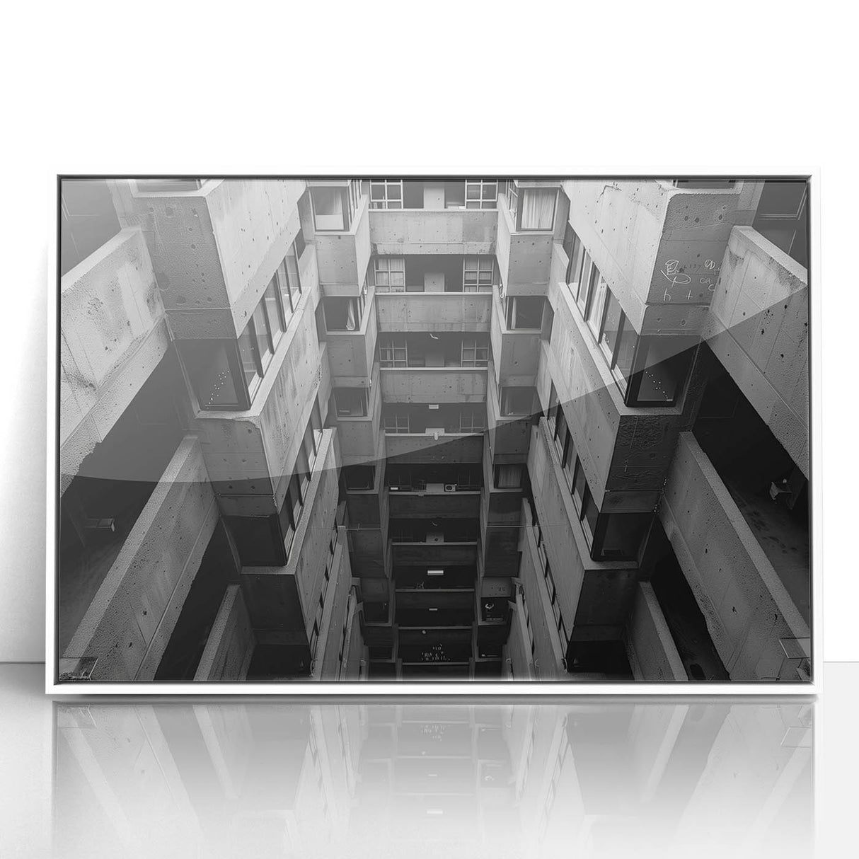 Black and White Brutalist Wall Art | Geometric Architectural Concrete Design