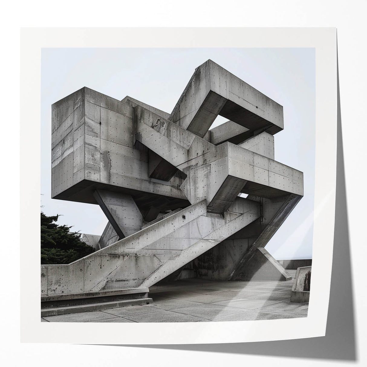 Brutalist Wall Art | Geometric Concrete Structure | Industrial Design Print