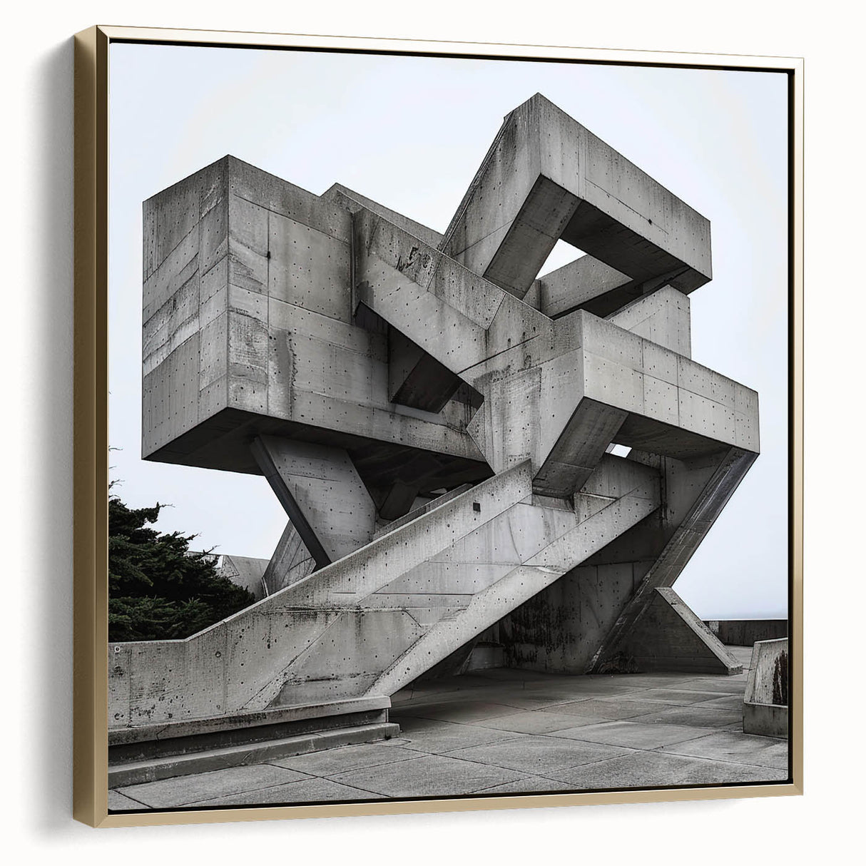 Brutalist Wall Art | Geometric Concrete Structure | Industrial Design Print