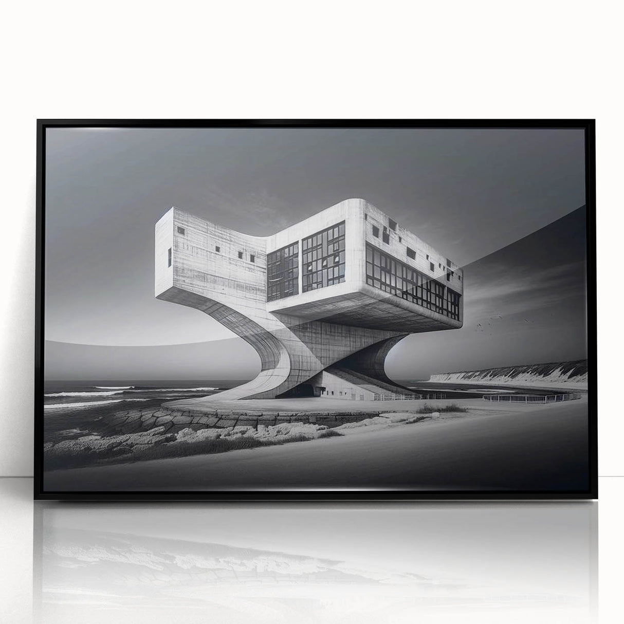 Futuristic Brutalist Wall Art | Surreal Coastal Concrete Architecture Design