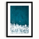 Surfer Aerial View Coastal Wall Art - Ocean Waves Nautical Decor Print