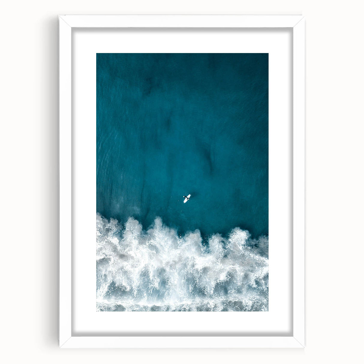 Surfer Aerial View Coastal Wall Art - Ocean Waves Nautical Decor Print