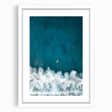 Surfer Aerial View Coastal Wall Art - Ocean Waves Nautical Decor Print
