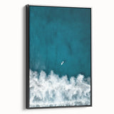 Surfer Aerial View Coastal Wall Art - Ocean Waves Nautical Decor Print