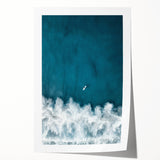 Surfer Aerial View Coastal Wall Art - Ocean Waves Nautical Decor Print