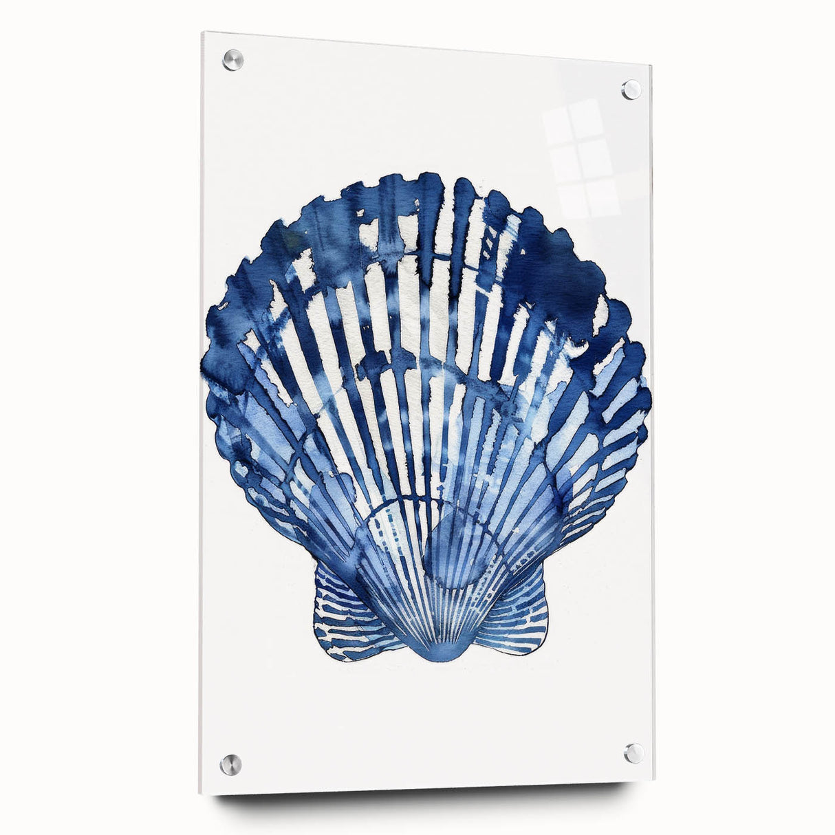 Blue Watercolor Seashell Coastal Wall Art - Nautical Ocean Decor Print