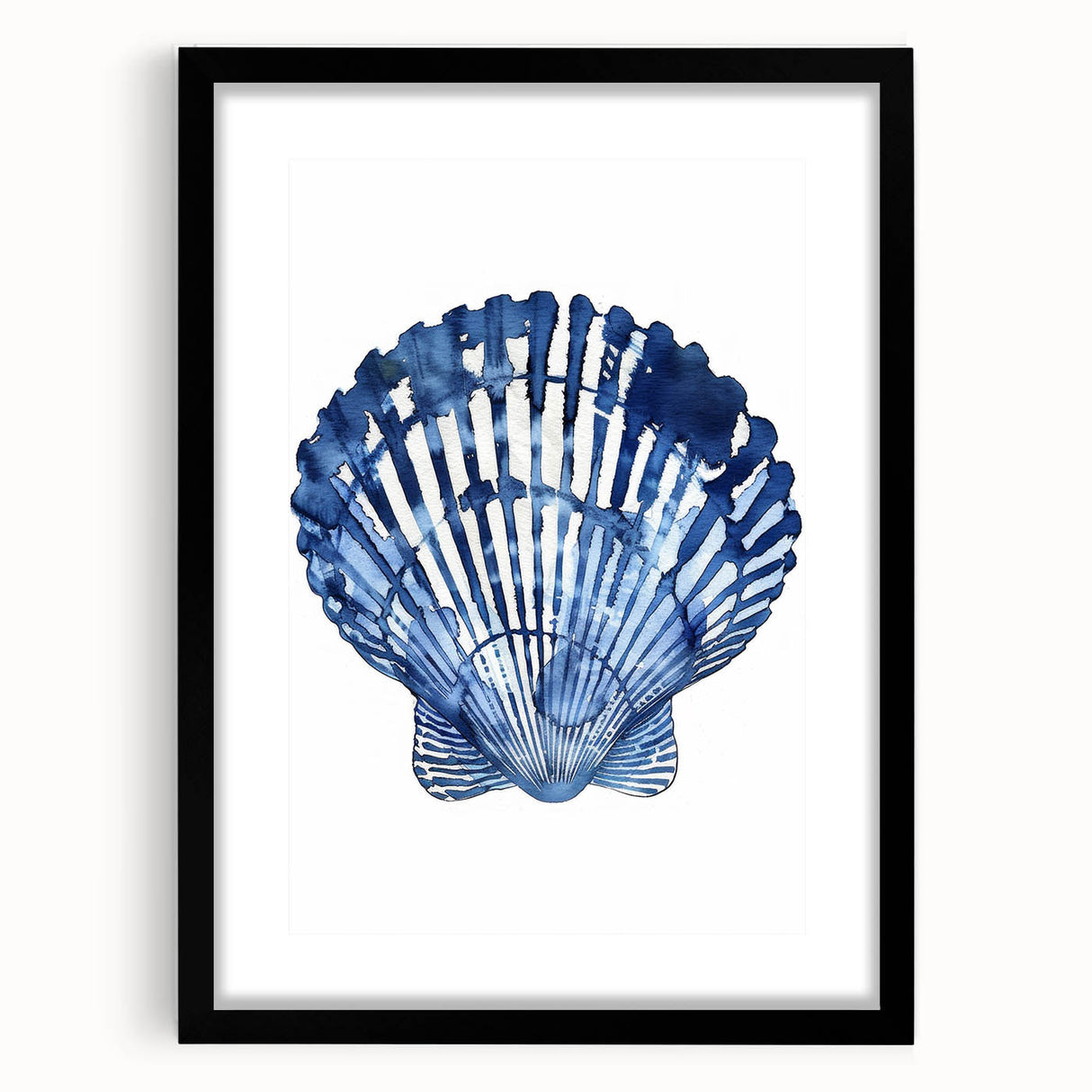 Blue Watercolor Seashell Coastal Wall Art - Nautical Ocean Decor Print