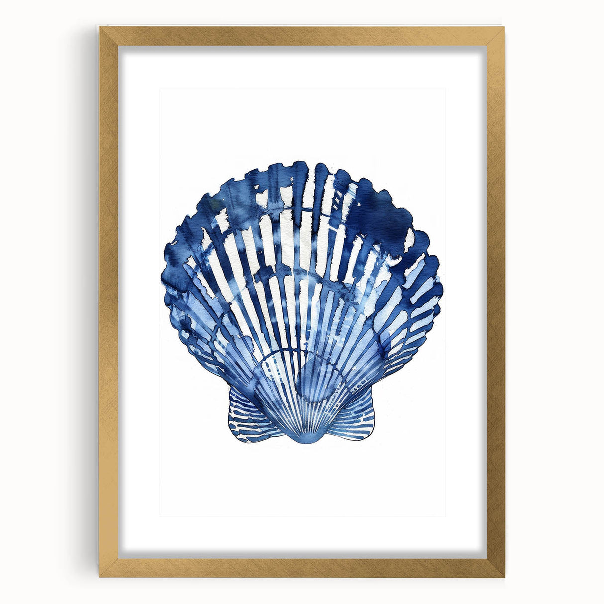 Blue Watercolor Seashell Coastal Wall Art - Nautical Ocean Decor Print