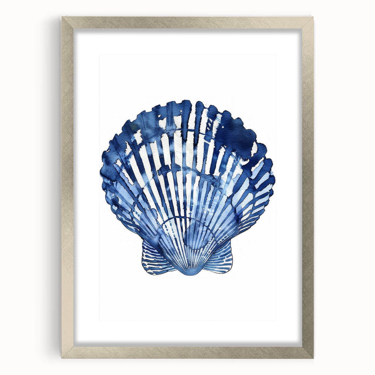 Blue Watercolor Seashell Coastal Wall Art - Nautical Ocean Decor Print