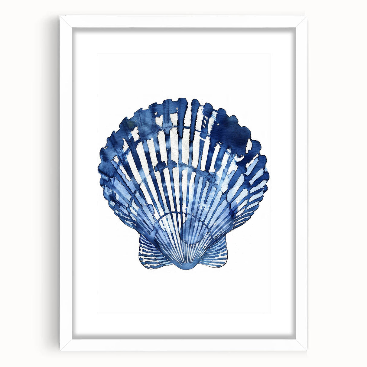 Blue Watercolor Seashell Coastal Wall Art - Nautical Ocean Decor Print