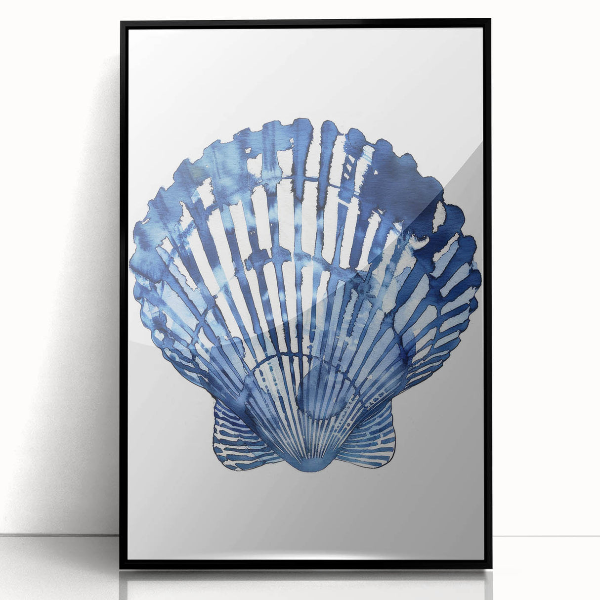 Blue Watercolor Seashell Coastal Wall Art - Nautical Ocean Decor Print