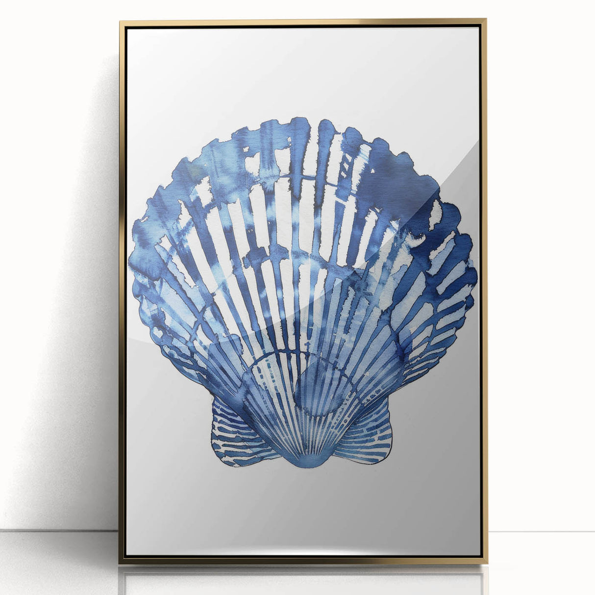 Blue Watercolor Seashell Coastal Wall Art - Nautical Ocean Decor Print