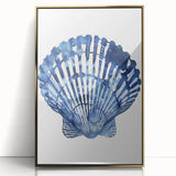 Blue Watercolor Seashell Coastal Wall Art - Nautical Ocean Decor Print