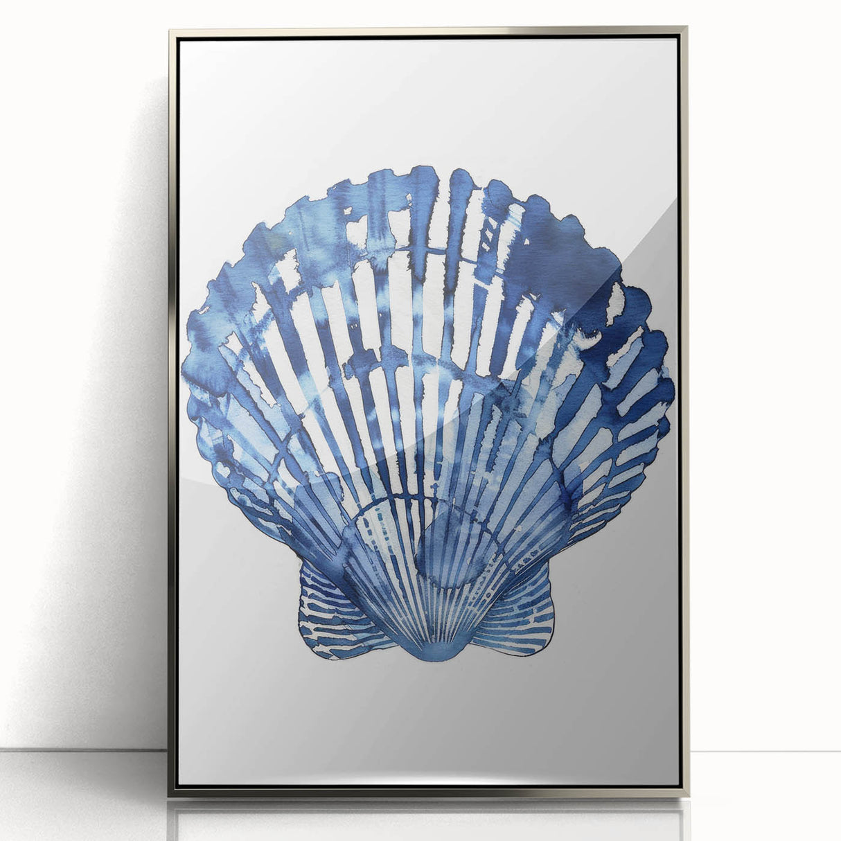 Blue Watercolor Seashell Coastal Wall Art - Nautical Ocean Decor Print