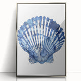 Blue Watercolor Seashell Coastal Wall Art - Nautical Ocean Decor Print