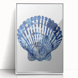 Blue Watercolor Seashell Coastal Wall Art - Nautical Ocean Decor Print