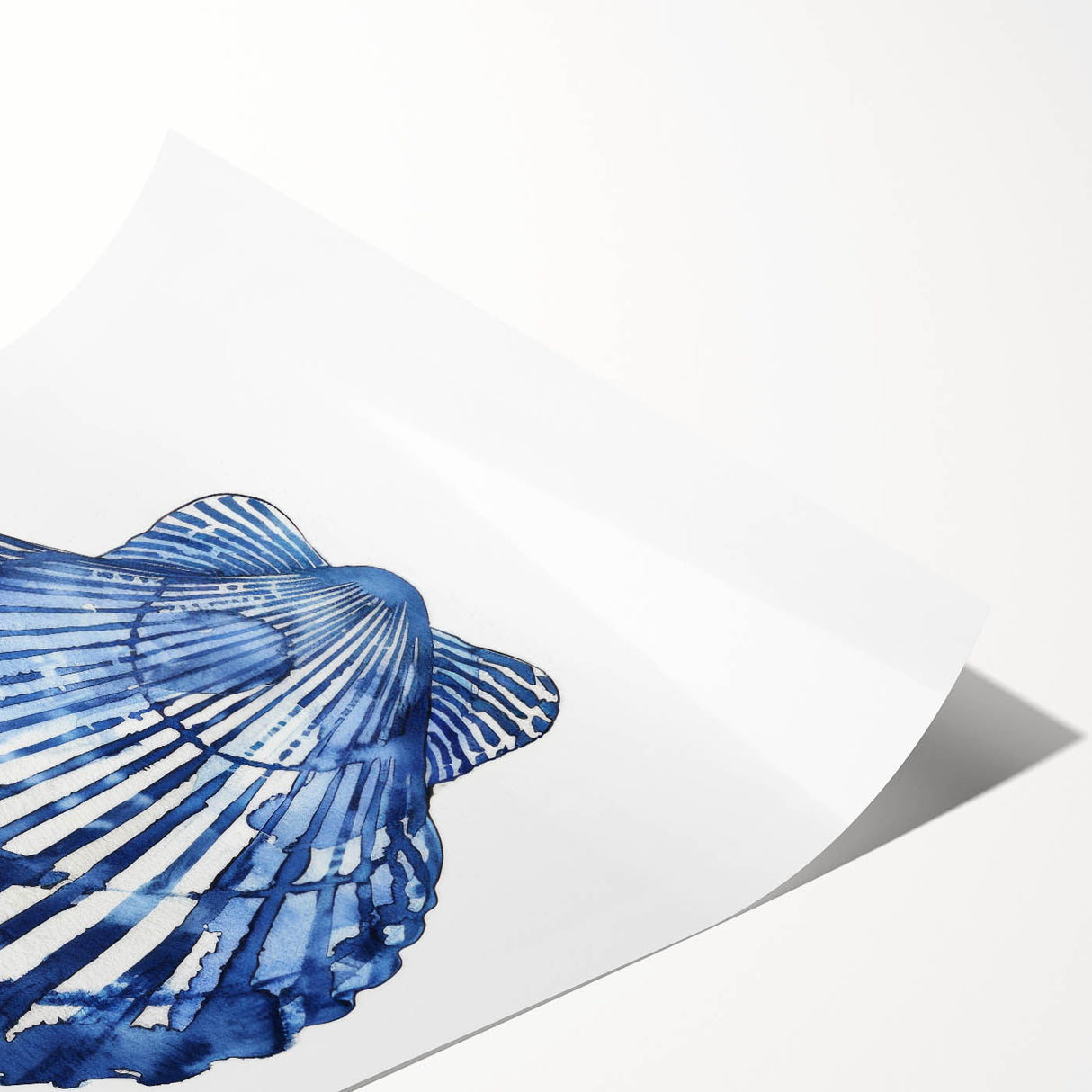 Blue Watercolor Seashell Coastal Wall Art - Nautical Ocean Decor Print