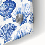 Blue Seashell Pattern Coastal Wall Art - Nautical Beach-Themed Decor Print