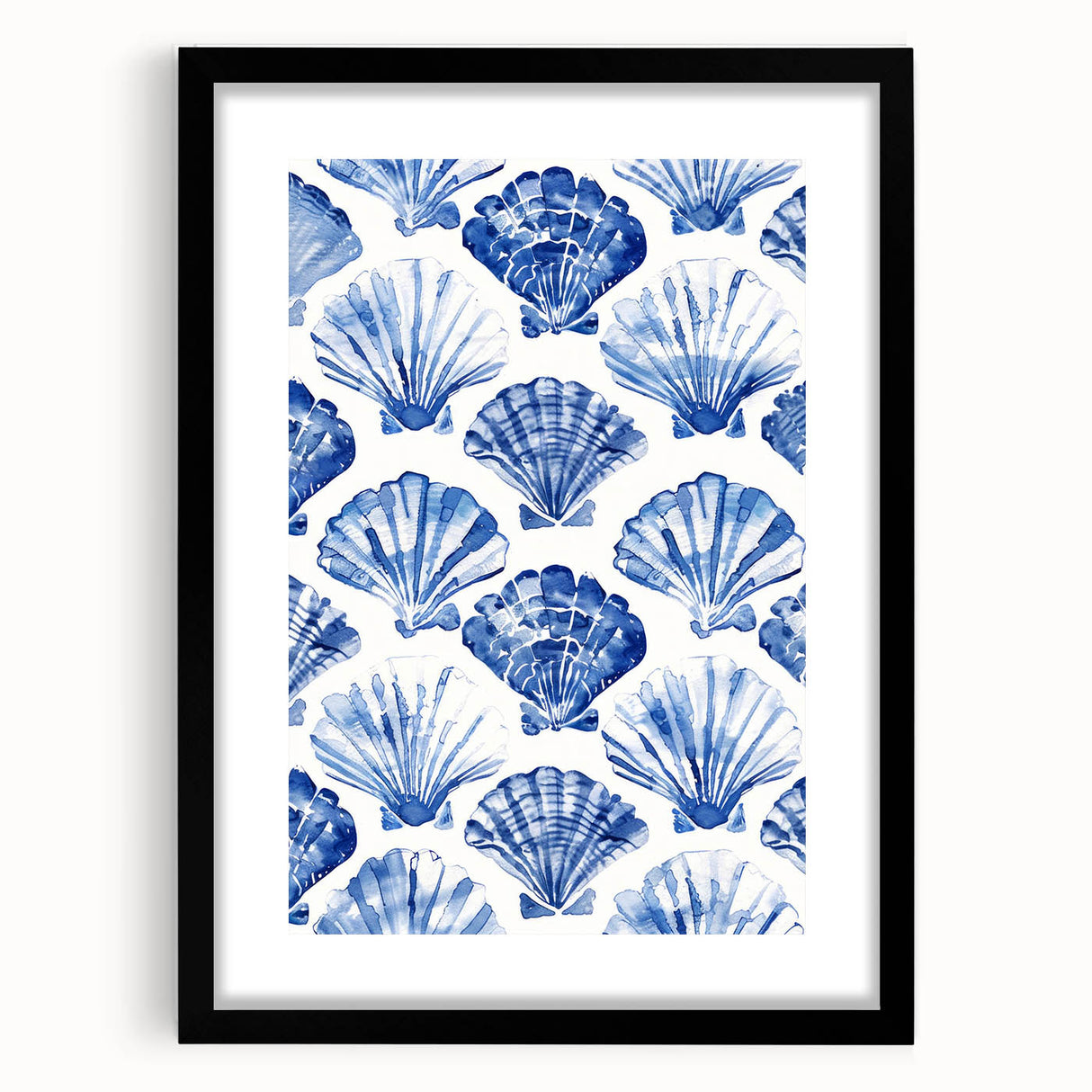 Blue Seashell Pattern Coastal Wall Art - Nautical Beach-Themed Decor Print