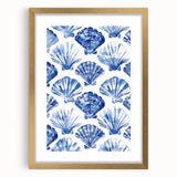 Blue Seashell Pattern Coastal Wall Art - Nautical Beach-Themed Decor Print