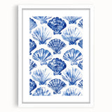 Blue Seashell Pattern Coastal Wall Art - Nautical Beach-Themed Decor Print