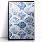 Blue Seashell Pattern Coastal Wall Art - Nautical Beach-Themed Decor Print