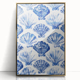 Blue Seashell Pattern Coastal Wall Art - Nautical Beach-Themed Decor Print
