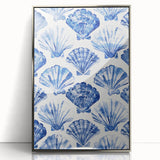 Blue Seashell Pattern Coastal Wall Art - Nautical Beach-Themed Decor Print