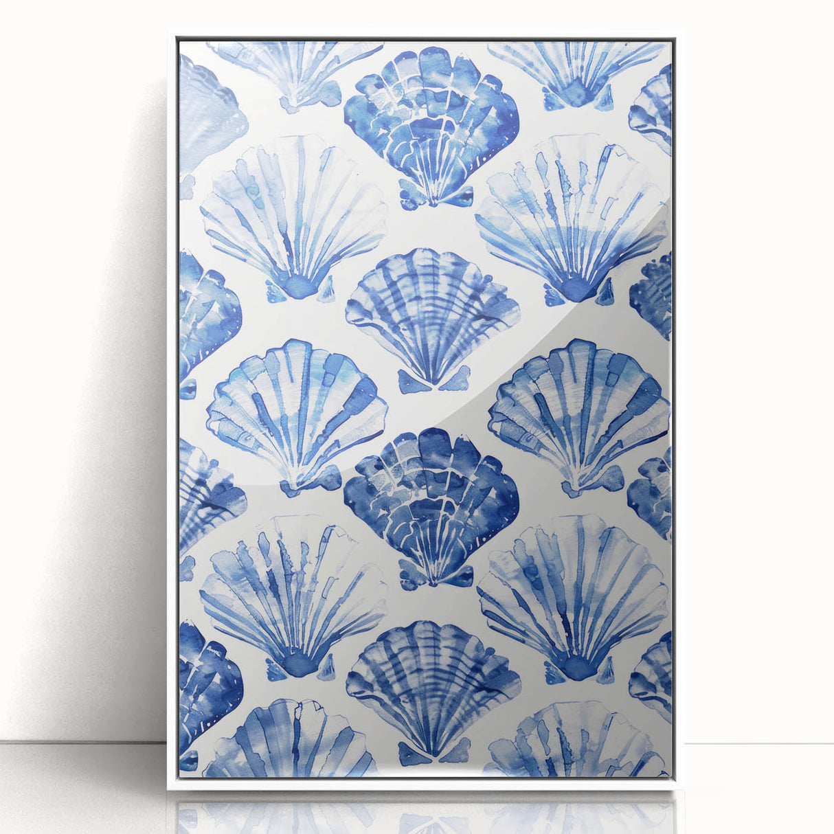 Blue Seashell Pattern Coastal Wall Art - Nautical Beach-Themed Decor Print