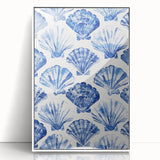 Blue Seashell Pattern Coastal Wall Art - Nautical Beach-Themed Decor Print