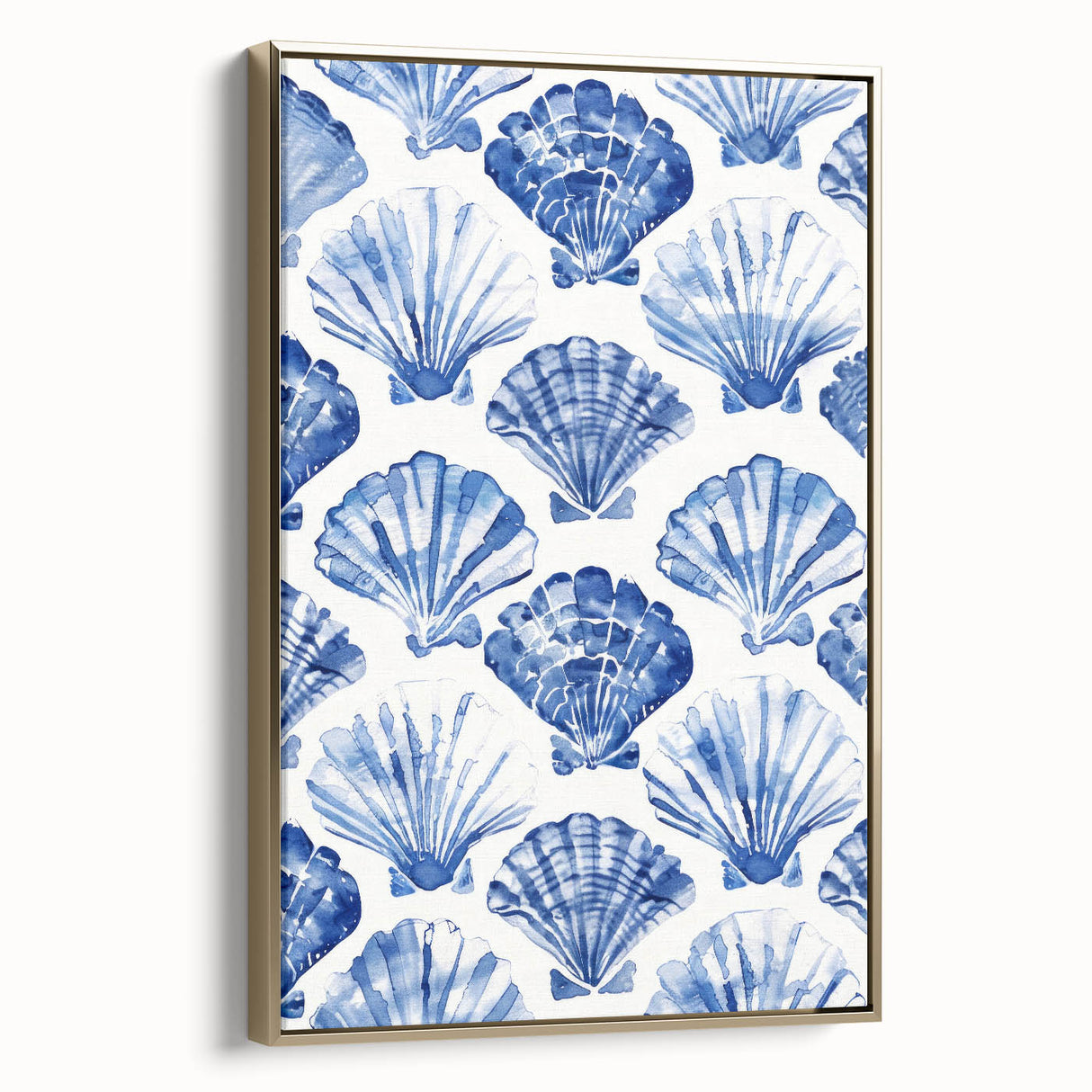 Blue Seashell Pattern Coastal Wall Art - Nautical Beach-Themed Decor Print