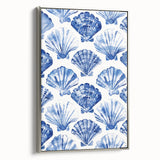 Blue Seashell Pattern Coastal Wall Art - Nautical Beach-Themed Decor Print